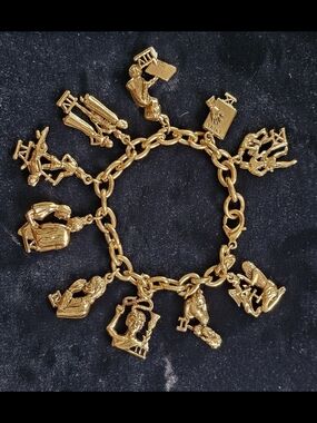 Vintage Gold Tone Ten Commandments Charm Bracelet 1950s Religious Mid Century